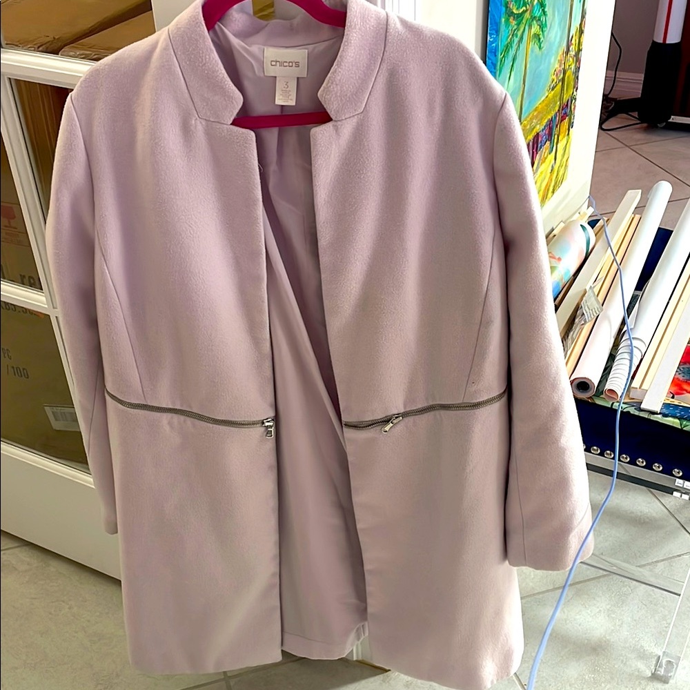 Chico's pale Pink Trench Coat Minimalist Design Wool